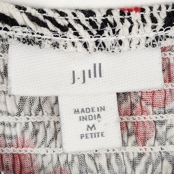 J. Jill Smocked Peasant Style Blouse Top Shirt Black White Red Floral Size MP - Picture 8 of 11